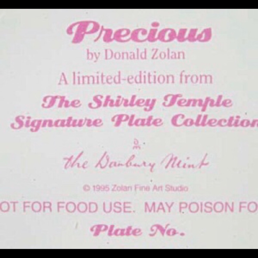 SHIRLEY TEMPLE “PRECIOUS” COLLECTOR'S PLATE - Picture 3 of 3